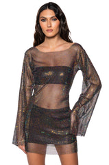 RETRO RHINESTONE MESH MINI DRESS