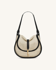Arla Small Faux Suede Hobo Bag – Black Canvas