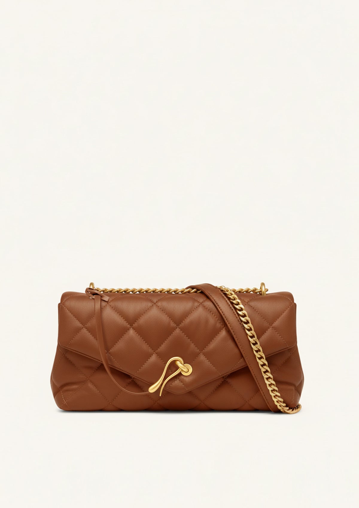 June Quilted Chain Shoulder Bag - Brown
