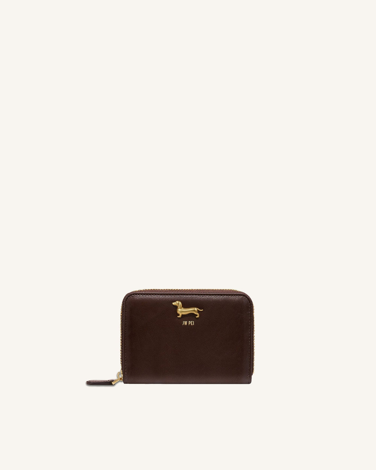 Maeve Dachshund Metal Emblem Zip Wallet - Chocolate