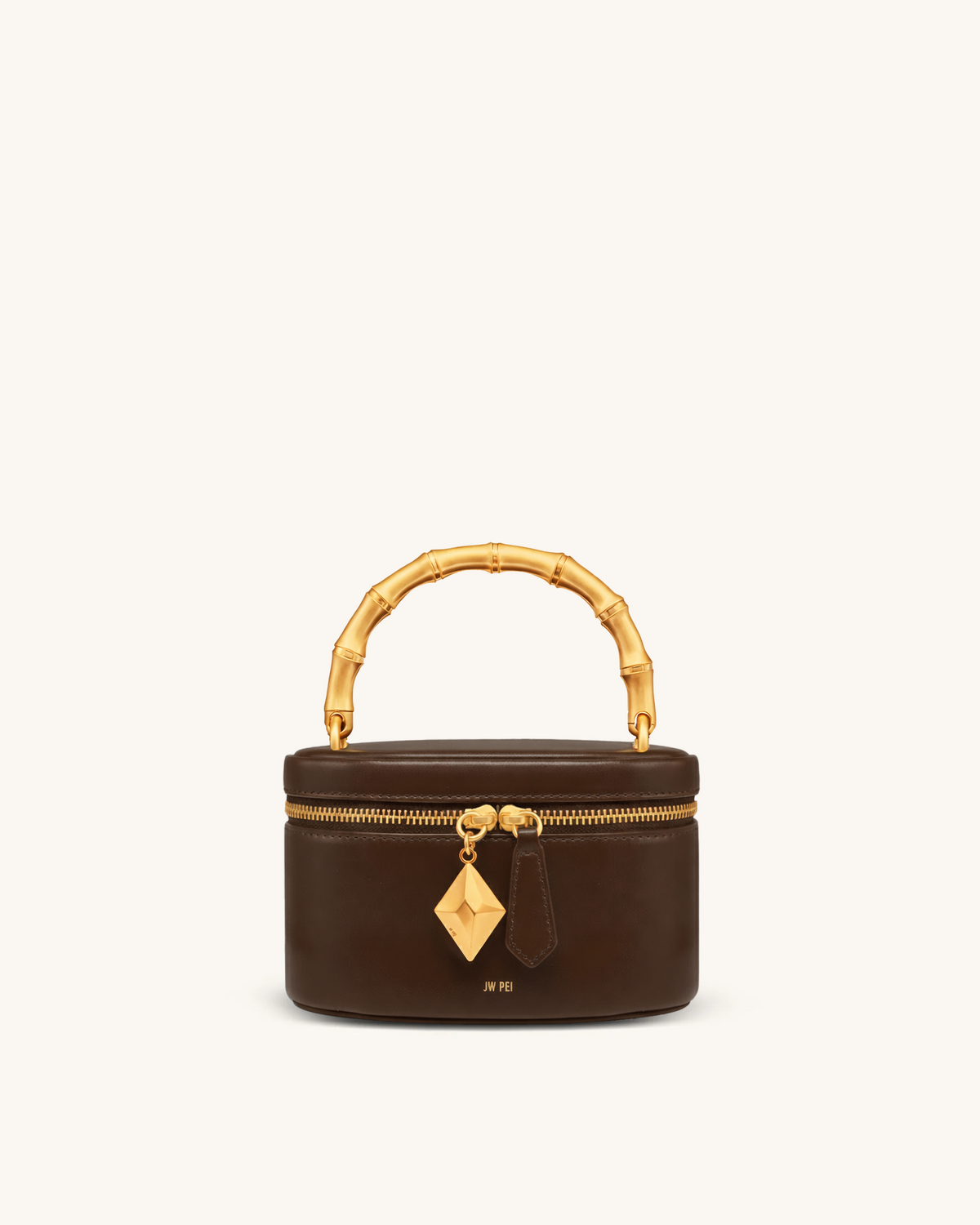 Natalie Metal Geometric Pendant Handle Bag - Dark Brown