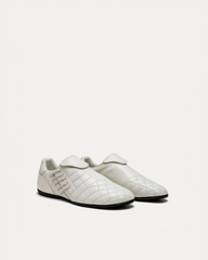 Elise Quilted Lace-Up Flats – White